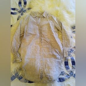 Crown Linen Designs Pinstripe Ivory Grey Button Down